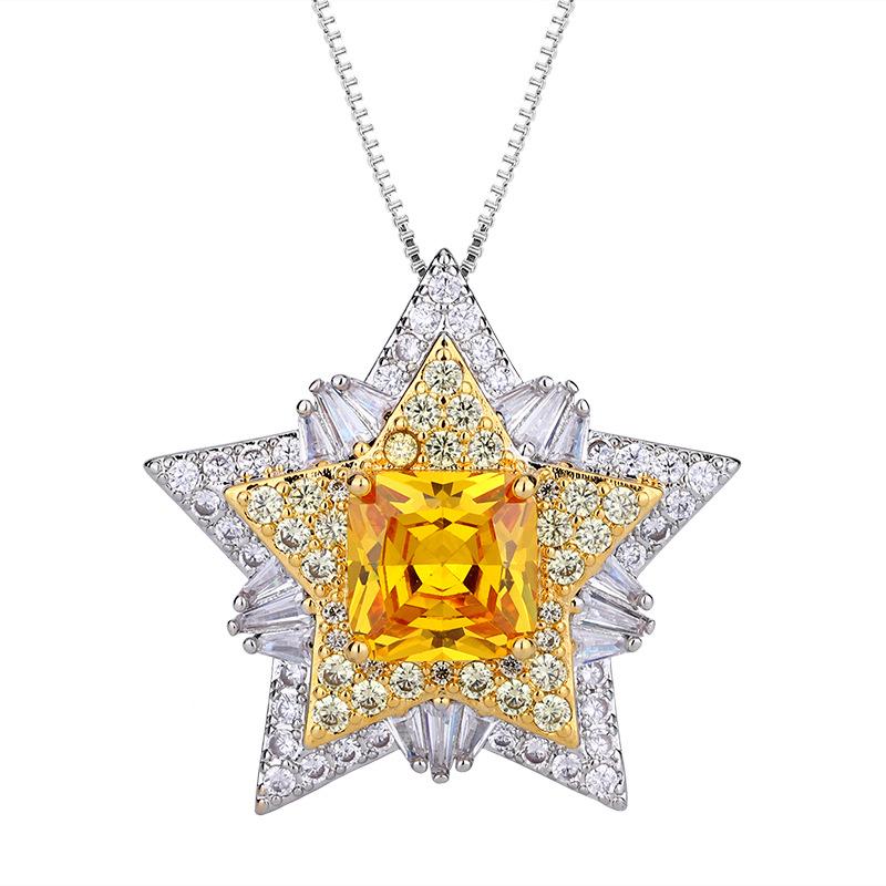 Jewelry Smart Star Flower Necklace Women'S Pink Diamond Pentagram Ring Light Luxury Citrine Zircon Ring