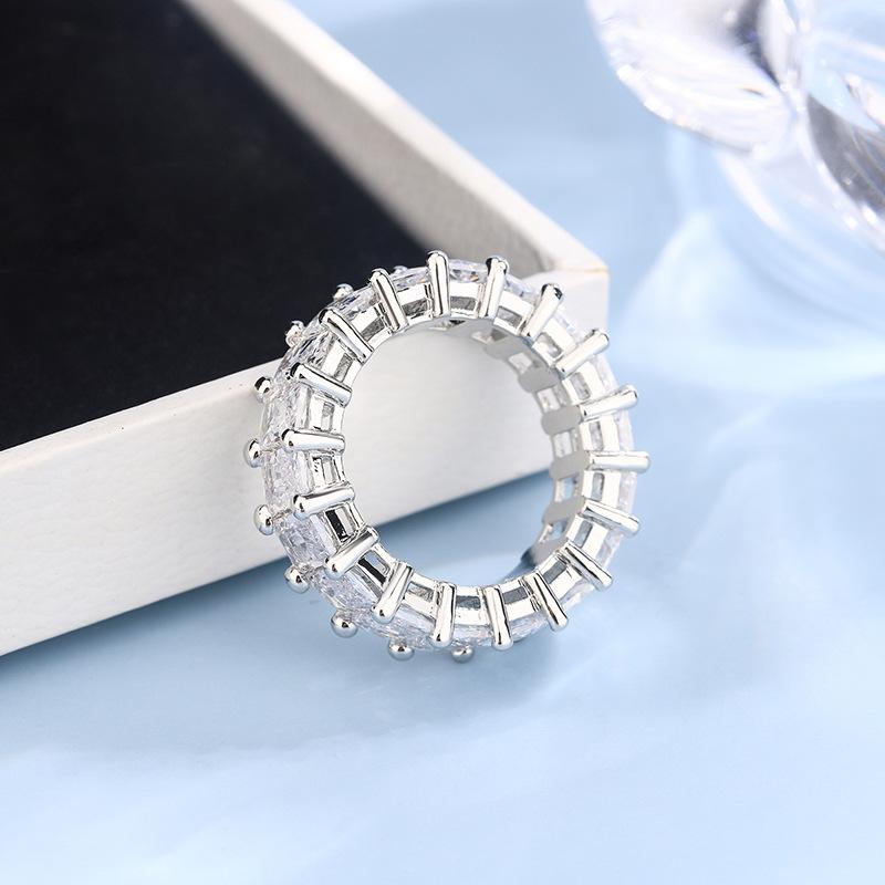 European and American Exaggerated Diamond Set Personalized Rectangular Zircon Square Ring for Women