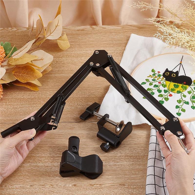 AEE2-Black Embroidery Table Stand Kit Hand Embroidery Hoop Holder 360 Rotated Embroidery Holder Stand For Embroidery Hoops
