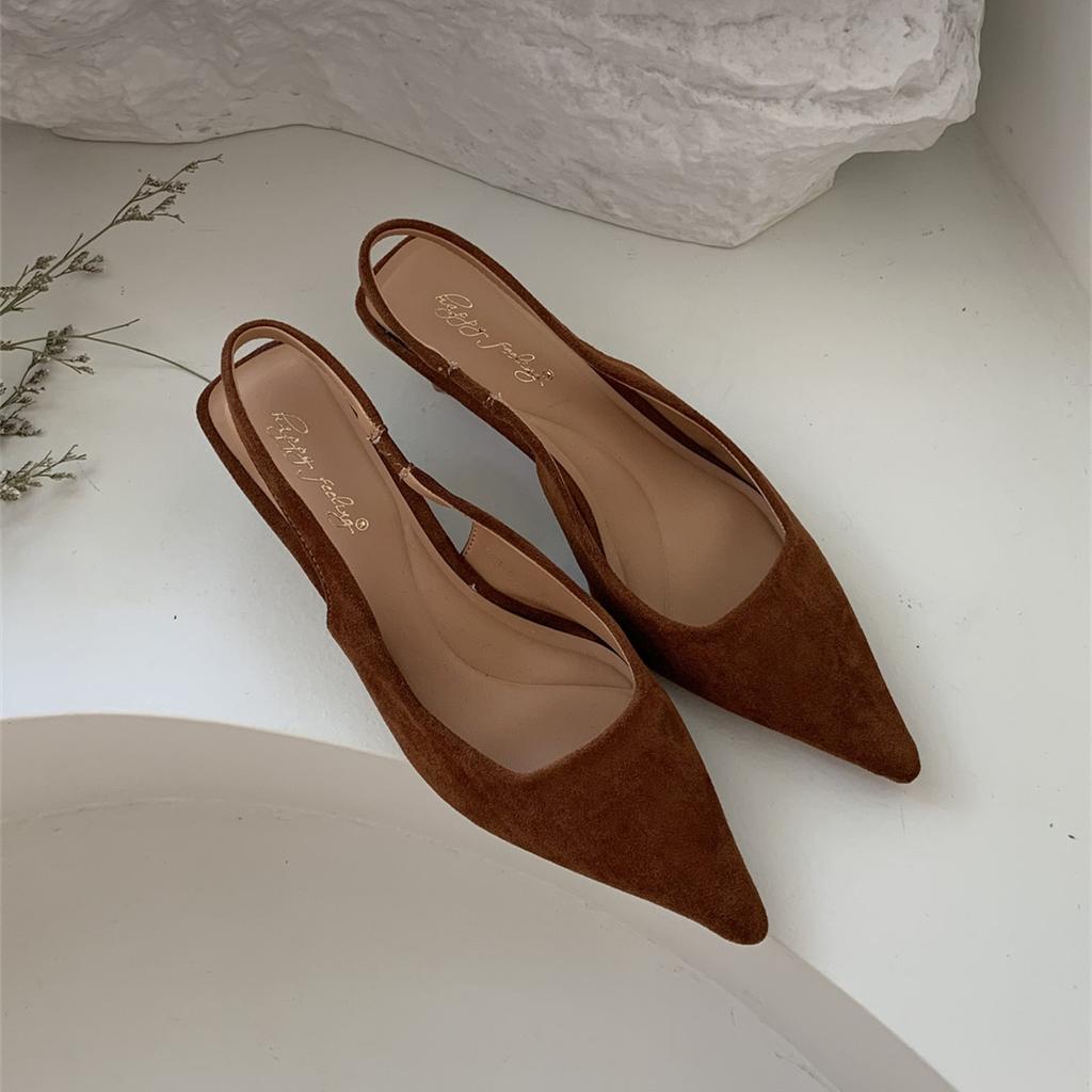 Fashion Bailamos Women Sandals Pointed Toe Elegant Low-heel Shoes Summer Fashion Slingback Woman Mules Shoes Pumps Dress Shoes