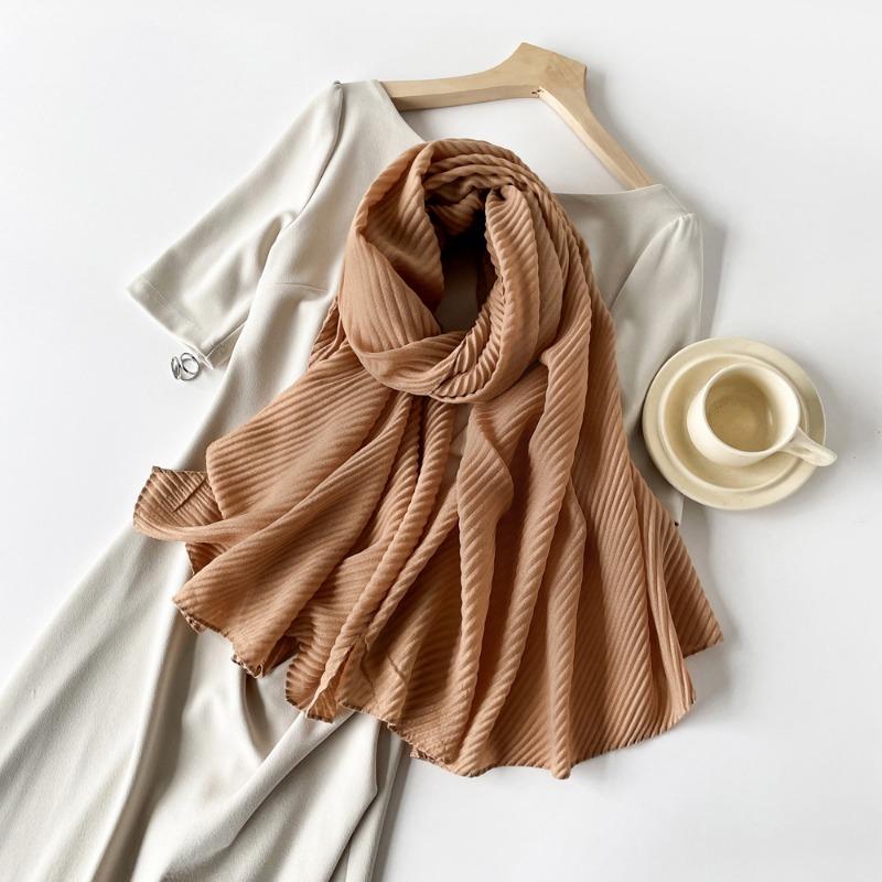 Solid Color Imitation Cotton and Linen Silk Scarf Pleated Women 180 * 90 Square Scarf Imitation Silk Scarf Headscarf