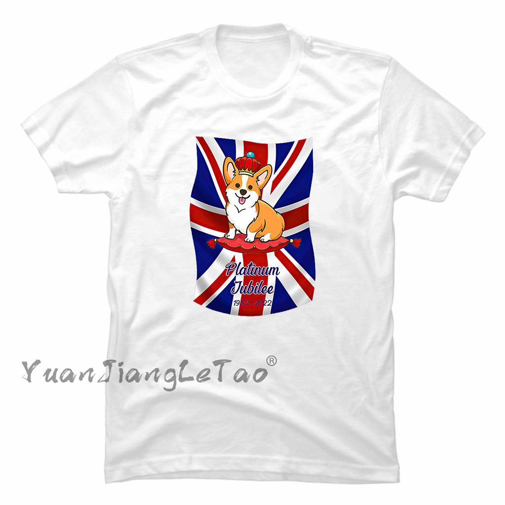 Queen 2022 Union Jack 70th Platinum Jubilee Tshirt Queen Elizabeth II Classic Tops Kawaii Corgi Dog Graphic Tops Unisex Shirt