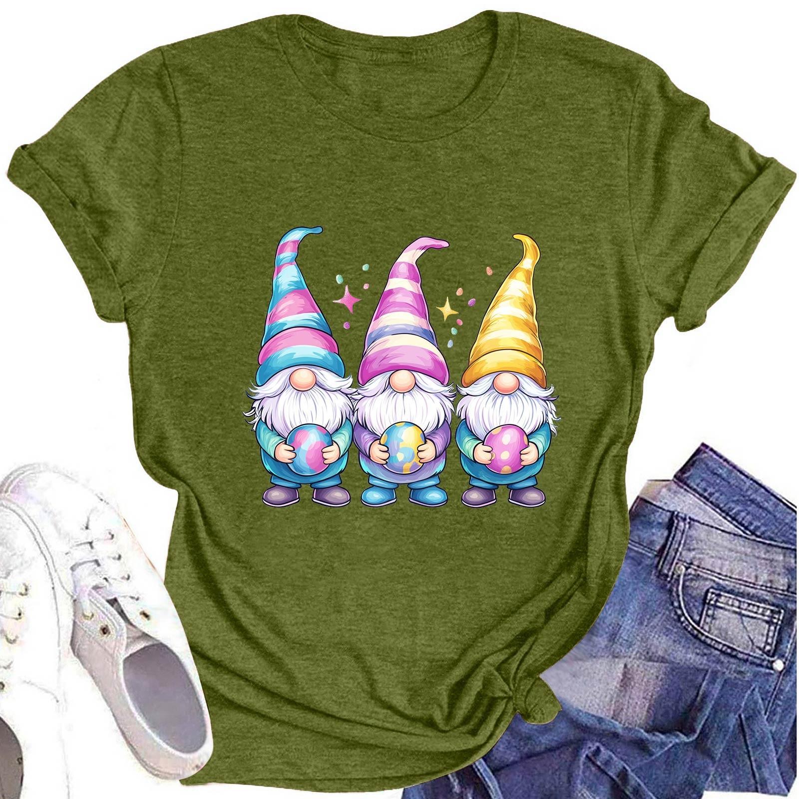 

Женская модная футболка с круглым вырезом и коротким рукавом, повседневный топ с пасхальным принтом L армия зеленый