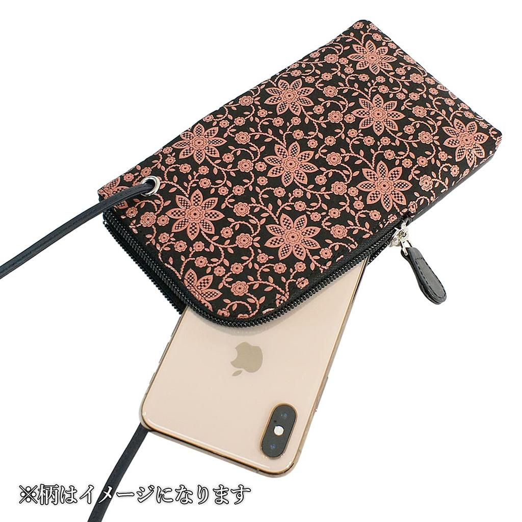 Indenya Inden Sacoche Smartphone Pochette Smartphone Case Deerskin Black x Pink Lacquer Snow Grass Pattern 5027-51-160