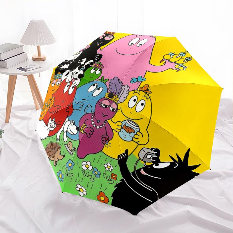 

The Barbapapa Family pattern, automatic folding umbrella, portable and foldable design, 8 ribs, a Christmas or birthday gift.