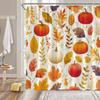 Herbstkürbis Cartoon Druck Duschvorhang Erntesaison Ahornblätter Fallendes Laub Herbstlandschaft Badezimmer Dekoration Natur Badvorhang