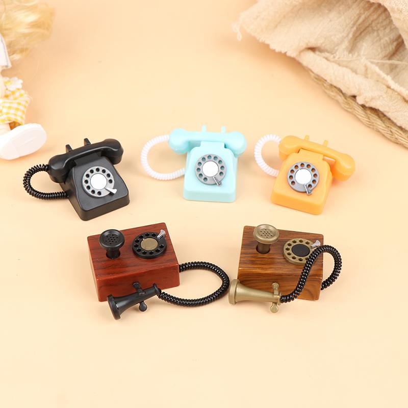 1Pcs Dollhouse Retro Telephone Dollhouse Toys
