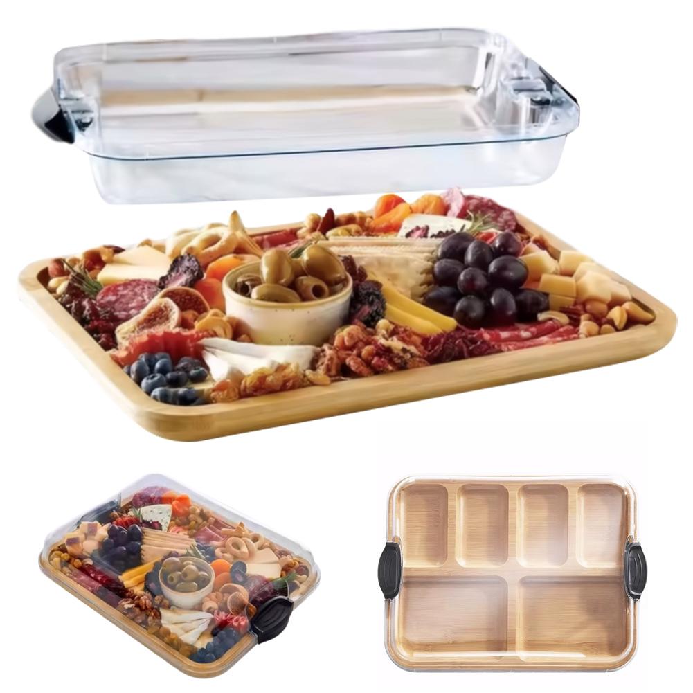 Reusable Bamboo Charcuterie Boards Tray W/ Lid Serving Tray Charcuterie Board for Gourmets Birthday Presents Housewarming Gifts