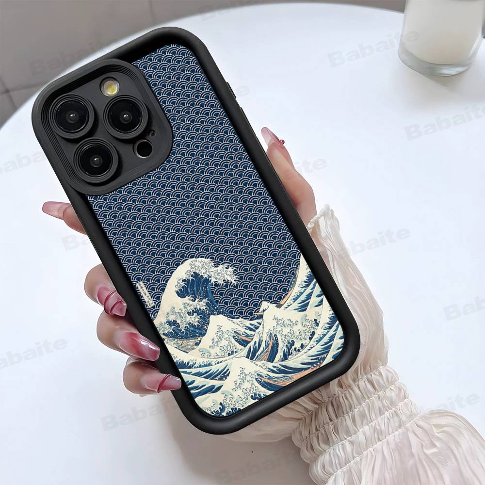 Japanese Waves Phone Case For IPhone 17 16 15 14 13 12 11 Pro Max 16E Plus INS Soft Cover