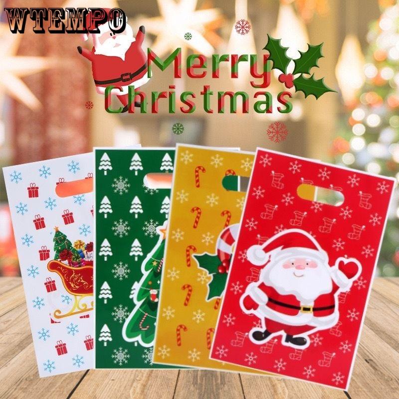 WTEMPO Christmas Printed Plastic Handbags Halloween New Year Birthday New Year Presents Packaging Bags Festive Party Gift Bags