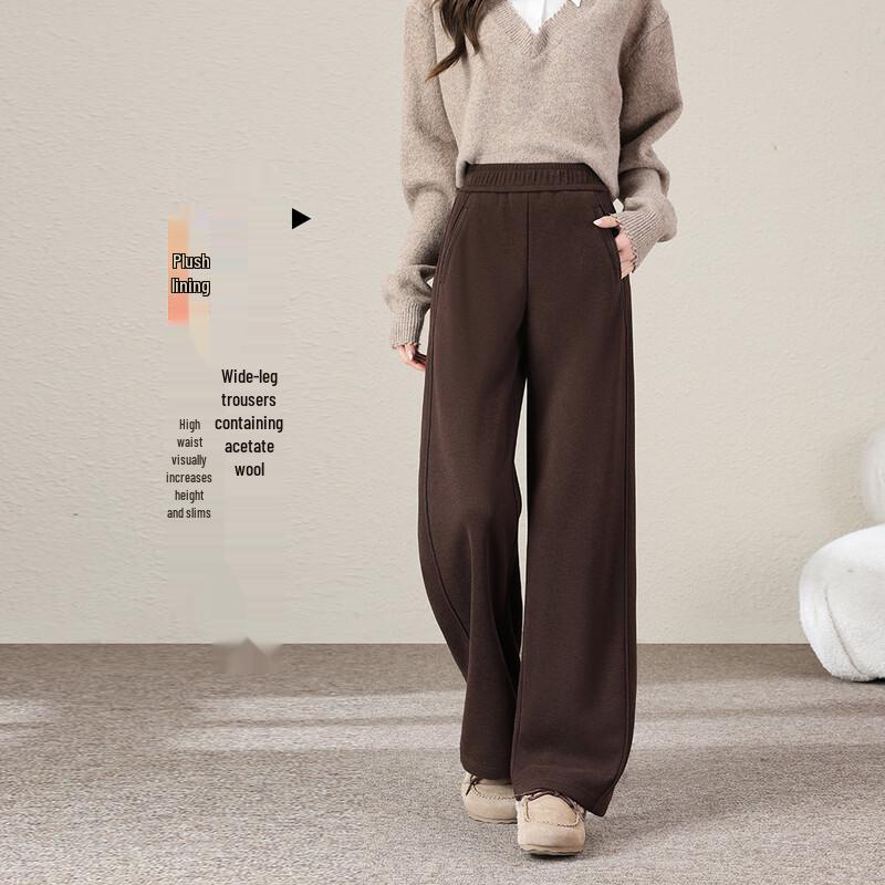 HSTYLE Women's Acetate Wool Lined Wide-Leg Pants
