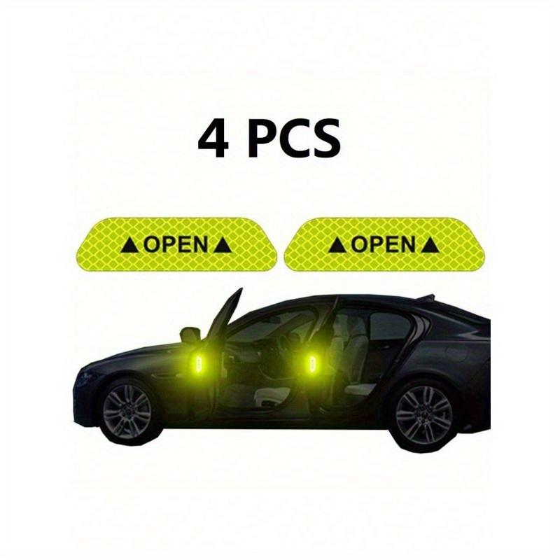 4pcs Reflective Car Door Warning Stickers, Anti-Collision Decals with Open Sign, Night Reflective High Temperature Decorative Stickers