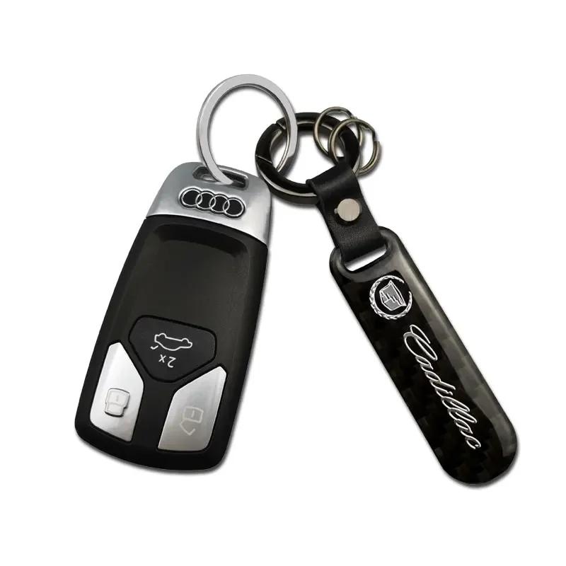 Carbon Fiber Keychain Car Keyring for Cadillac Seville XT4 CT4 CT5 SLR STS CTS DTS ATS Escalade Auto Key Pendant Accessories