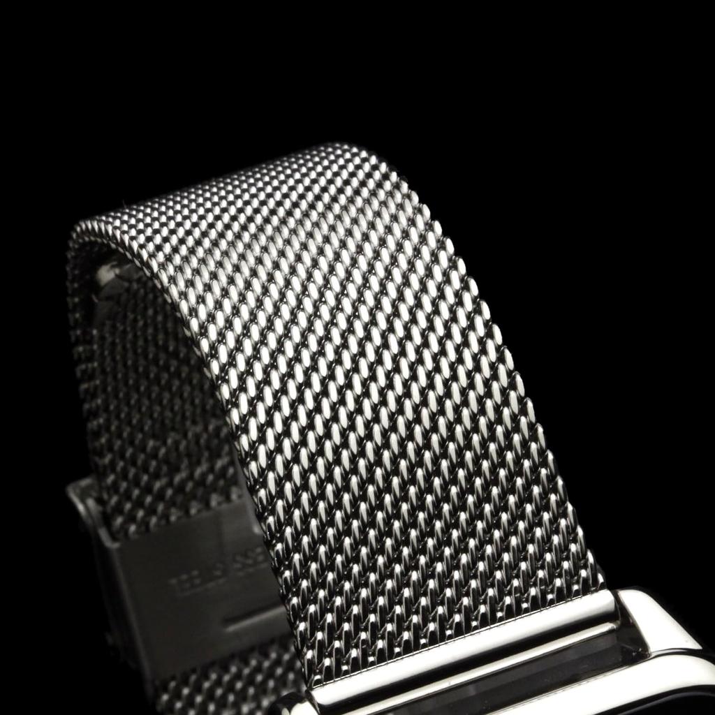 Moon Phase Square Square Multi Calendar Business Formal Stainless Steel Mesh Belt Limited Model Silver White [Salvatore Mara] Men's SM24112-SSWHM