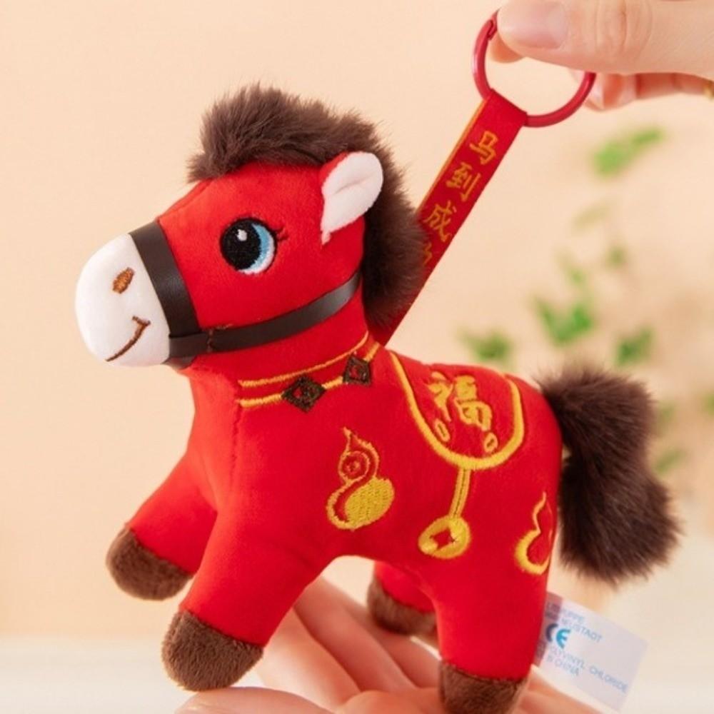 Red Color Plush Horse Keychain Plush Materia Zodiac Pony Figurine Horse Doll Pendant  Bag Pendant