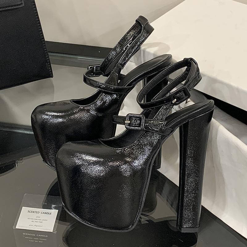 

Eilyken Fashion Rome Platform Extreme Chunky High Heels Pumps Buckle Strap Women Nightclub Club Stripper Party Shoes Size: 42 35 чорний