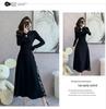 Plus Size Black Frog Button Mid-Length Dress - New Chinese Style for Spring, Autumn, and Winter