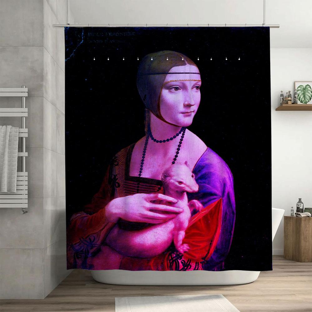 Luxurious Vintage-Inspired Shower Curtain Featuring A Classic Renaissance Artwork With A Pink Bunny Perfect For Bathroom Decor #