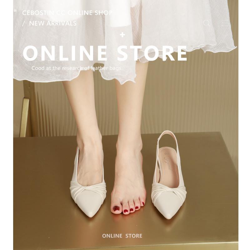 Fashion Elegant Ladies Slingback Sandals High Heels Summer Shoes Woman Pleated Leather Gladiator Sandalias Mujer Chunky Heel Sandales