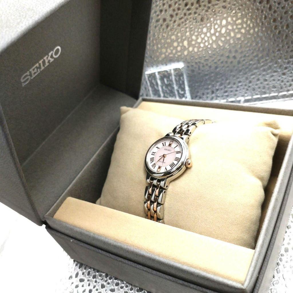 [USED] Seiko Exceline 2-piece diamond watch with box, instruction manual and links, solar-powered