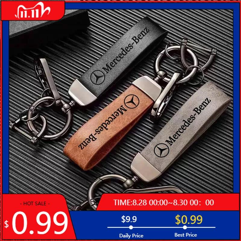 GLC GLB Car Vintage Leather Keychain Ring Zinc Alloy Chain Key For Mercedes Benz AMG W177 W176 X166 X167 C257 C218 X253 C118 C1