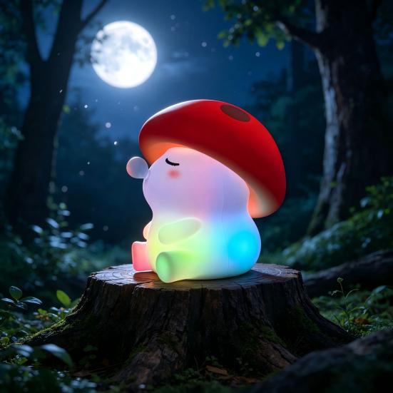 Rechargeable Silicone Night Light Mushroom Light, Squishy Touch Nursery Lamp, Warm White & RGB Color?Changing Colorful Lamp 2 Modes, USB Bedside