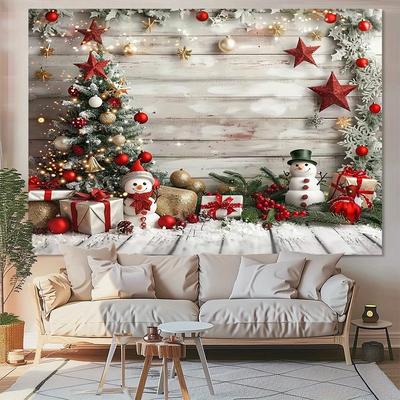 Christmas Day Party Decoration Background Cloth Christmas Tree Snowman Gift Pattern Design Living Room Room Home Decoration