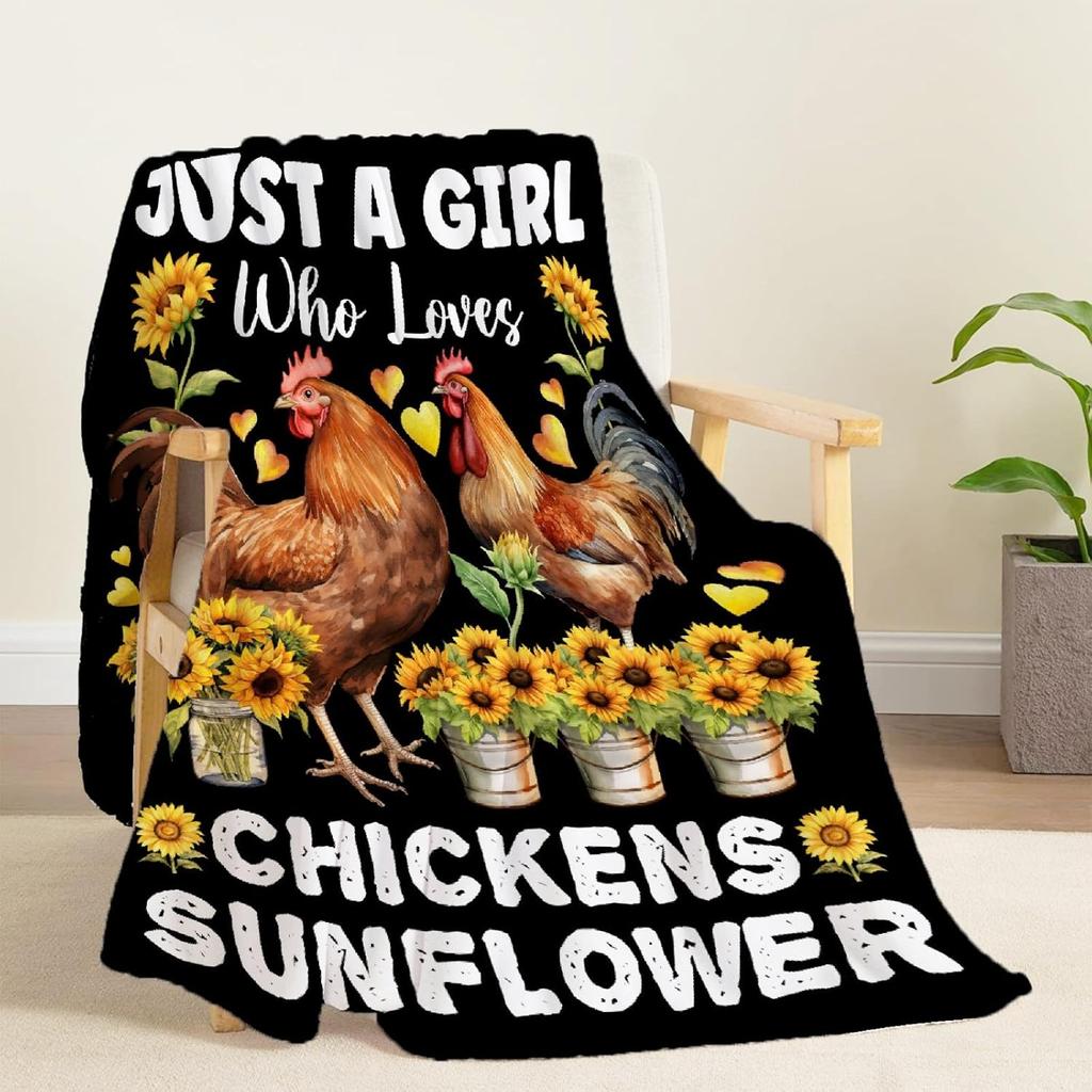 Chicken Blanket for Girls Sunflower Chicken Gifts for Women Soft Cozy Blanket for Couch Bed Sofa Colorful Rooster Blankets 40x50inches