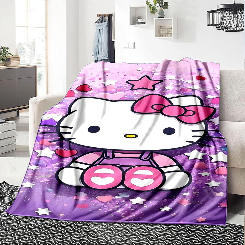 1pc Purple, stars, Kitty blanket Lightweight Flannel Throw for Sofa Bed Travel Camping Livingroom Office Couch Chair
