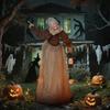 150 Cm Halloween Decoration, Halloween Witch with LED Lights, Sound Function, Adjustable Arms and Head
