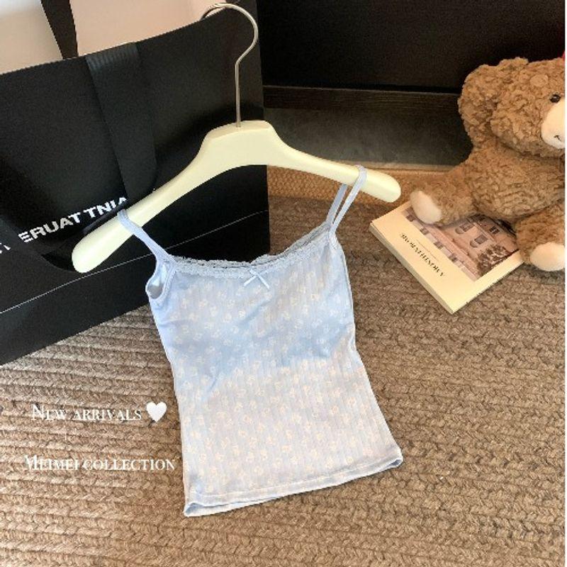 

Sexy Pure Desire Style Lace Lace Floral Small Sling Vest with Chest Pad Female Summer New Arrival Short Inner Tops Sky Blue Size S 35.00 kg-47.50 kg