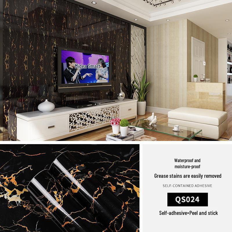 Waterproof, Oil-Proof Marble Self-Adhesive Wallpaper for Bathroom, Kitchen, Living Room, and Toilet Renovation.