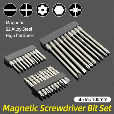 Magnetische Schroevendraaierbits Set Sleufkop Phillips Torx Zeskantkop Boorbit 1/4" Zeskant 50/65/100mm S2 Staal Schroevendraaier Handgereedschap
