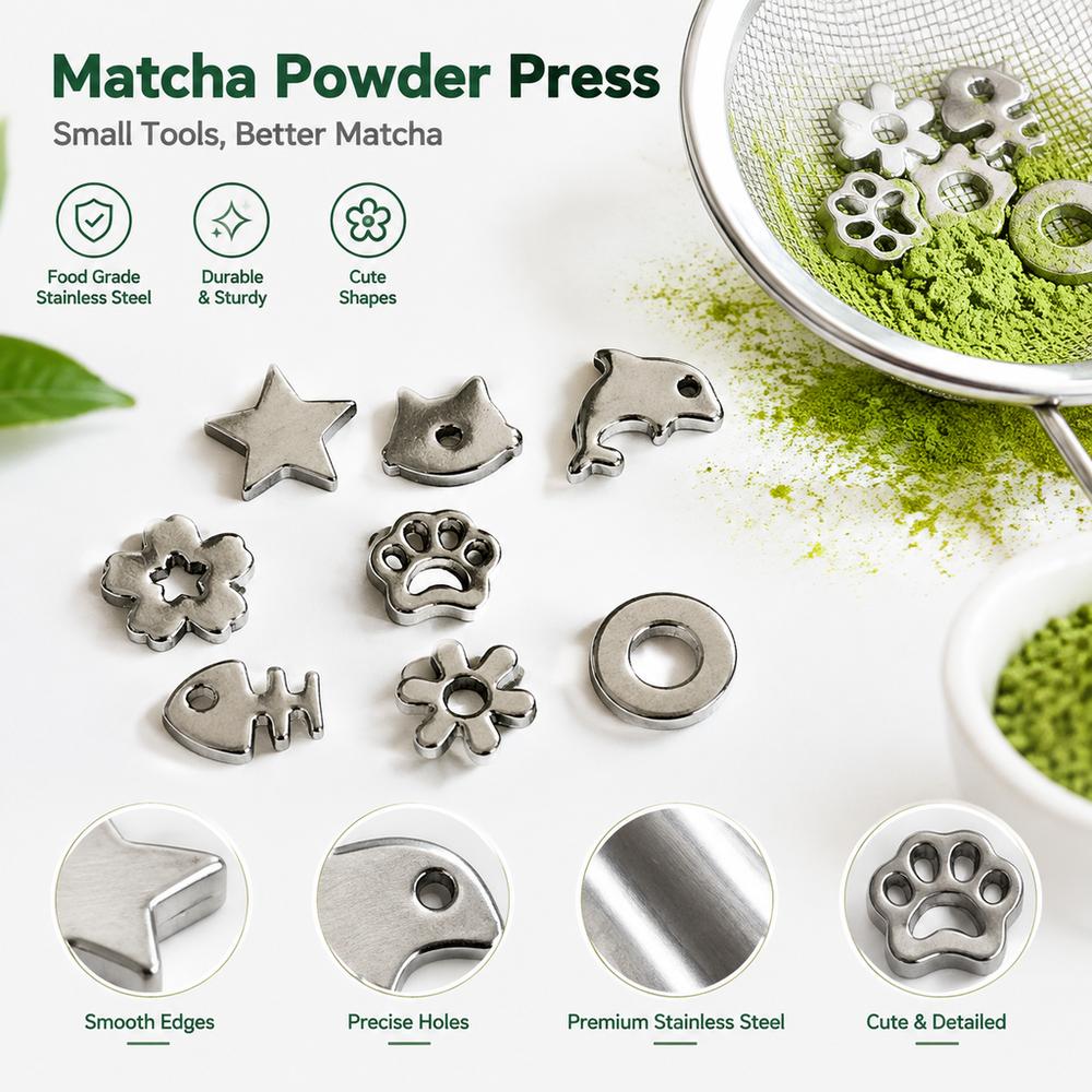 Forme de dessin animé Tamis à Matcha Argenté Tamis à Matcha Perles Presse à Poudre de Matcha pour Aide à Broyer et Tamiser