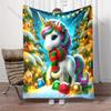Christmas Unicorn with Festive Decor Pattern Blanket Flannel Material Soft Warm for All Seasons,For Home Outdoor Camping Picnics