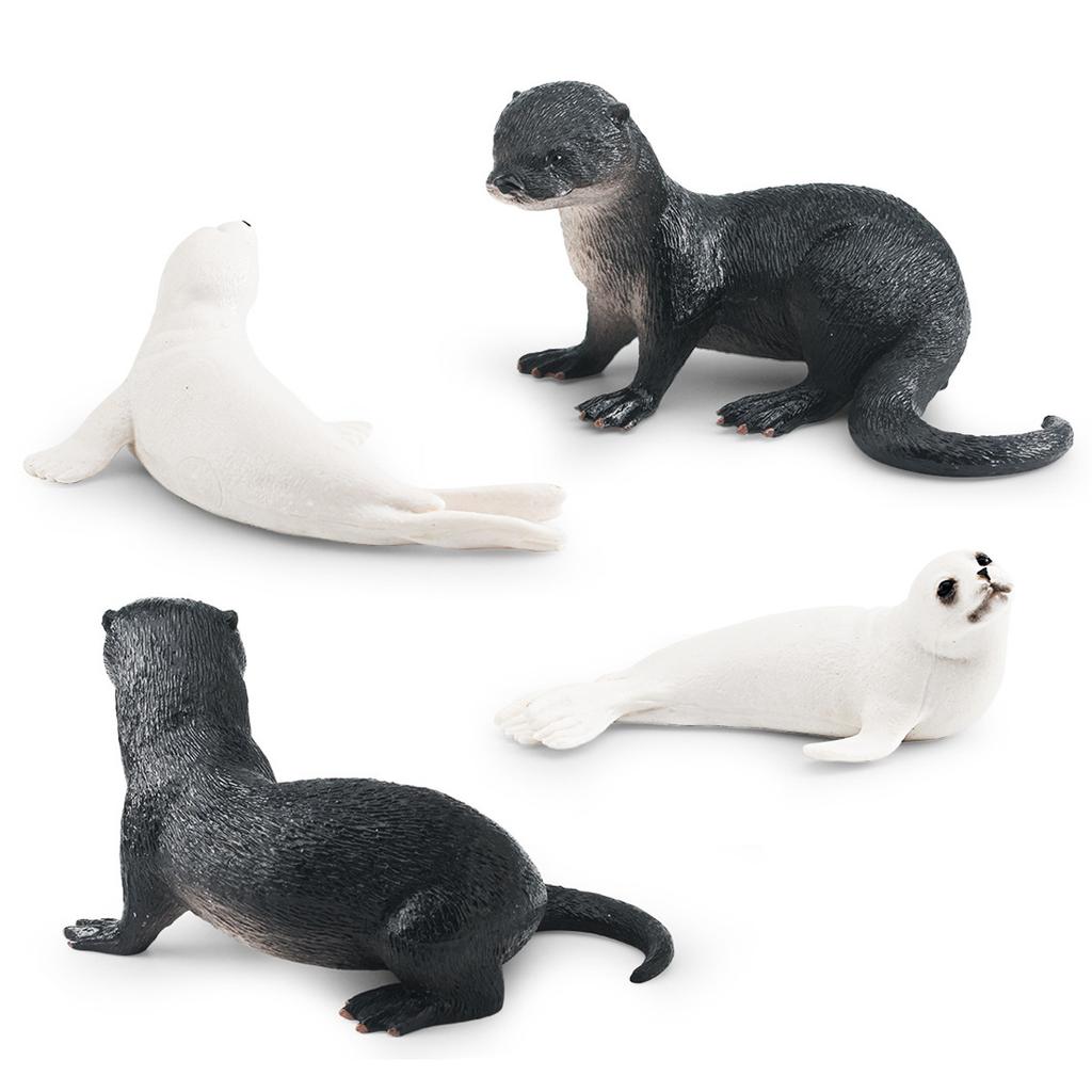 Supply 4 Simulated Marine Animal Models, Killer Whales, Walruses, Otters, Fur Seals, Children'S Cognitive Animal Ornaments