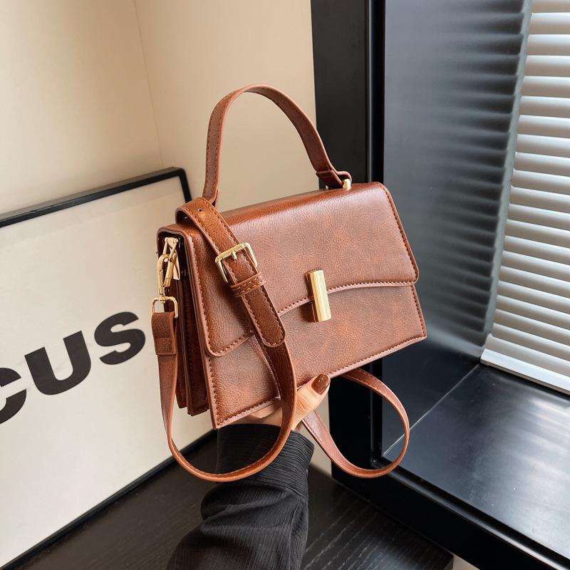 

Маленькая квадратная сумка во французском стиле, женская сумка через плечо с застежкой-замком из искусственной кожи, модная универсальная сумка для поездок на работу и обратно