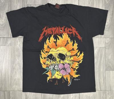 METALLICA vintage 1994 SKULL FLOWER t-shirt VLAMMENDE SCHEDEL