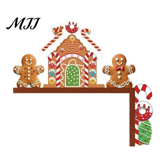 Entrance Door Corner Decor Christmas Topper, Wooden Sign, Santa Snowman Gingerbread Decoration Man Frame for Home Holiday Party Indoor Seasonal