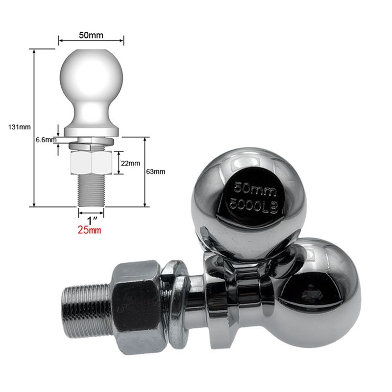 [Value Pack]Chrome Hitch Mount Tow Ball 50mm Dia Capacity Coupling Trailer Parts RV Accessories