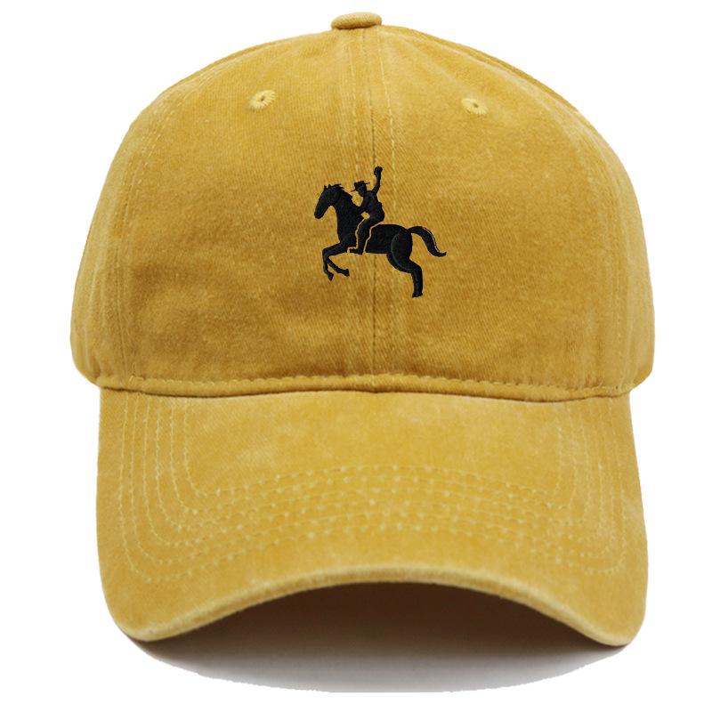 Men'S Washed Cotton Baseball Cap With Ride A Horse Embroidery Dad Hat Sport Golf Cap Sun Hat For Men Uv Blocking Bungee Hat