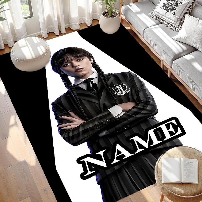 Custom Name Personalized Wednesday Print Carpet, Versatile Home Decor Rug, for Playroom, Apartment, Balcony, Entryway, Hallway Gift