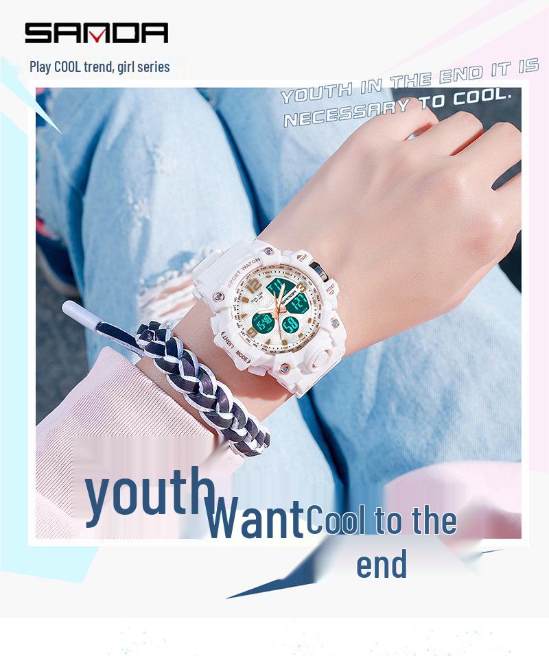 Sanda Fashion Dual Display Men's and Women's Waterproof Luminous Sports Watch