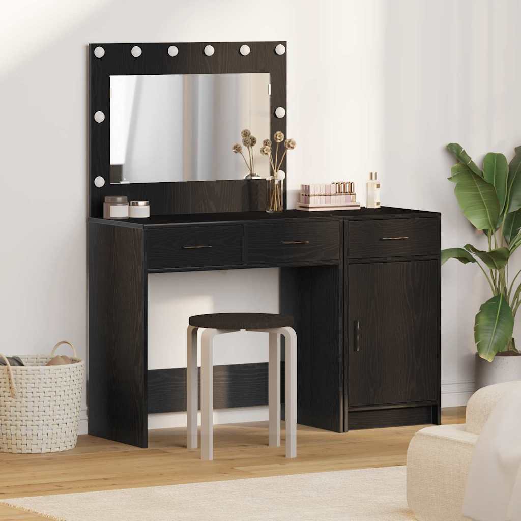Makeup Table with Mirror Lighting (2 pcs) Black Particleboard