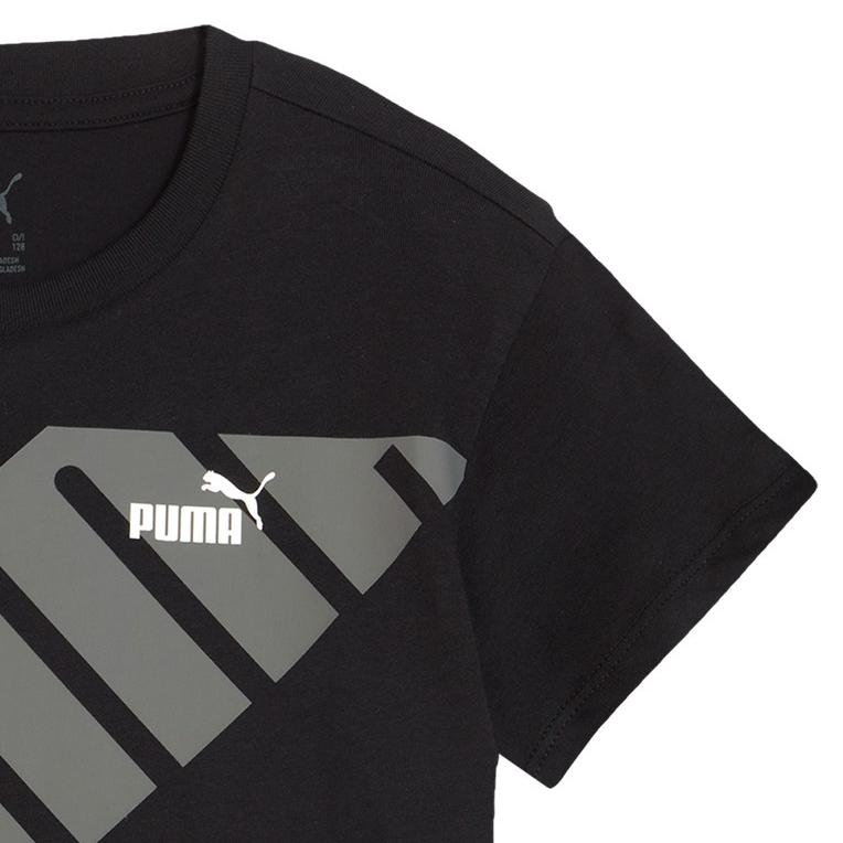 Puma Powershorts T-Shirt Round Neck Pullover Short Sleeve Kids Tops Black 679853-01