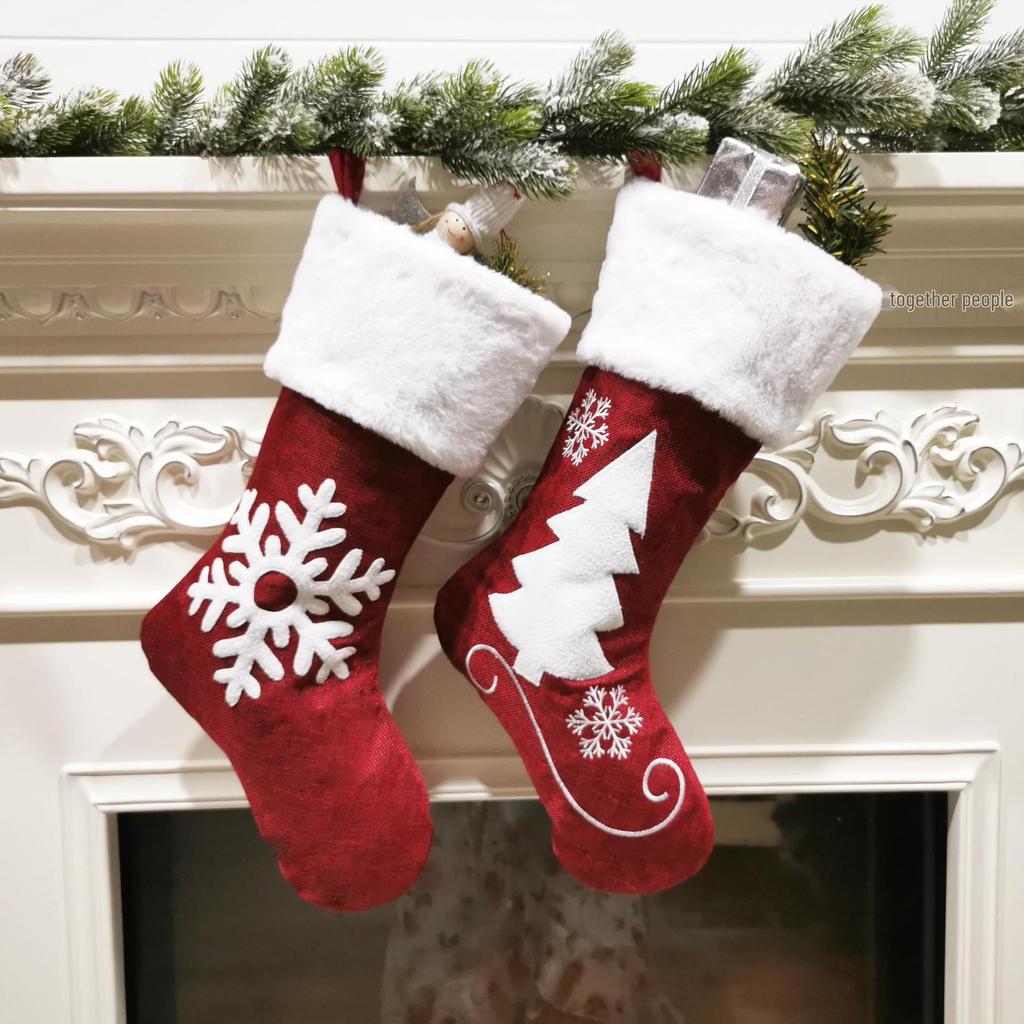 Red Reindeer Snowflake Plush Christmas Stockings - Festive and Cute Holiday Ornaments