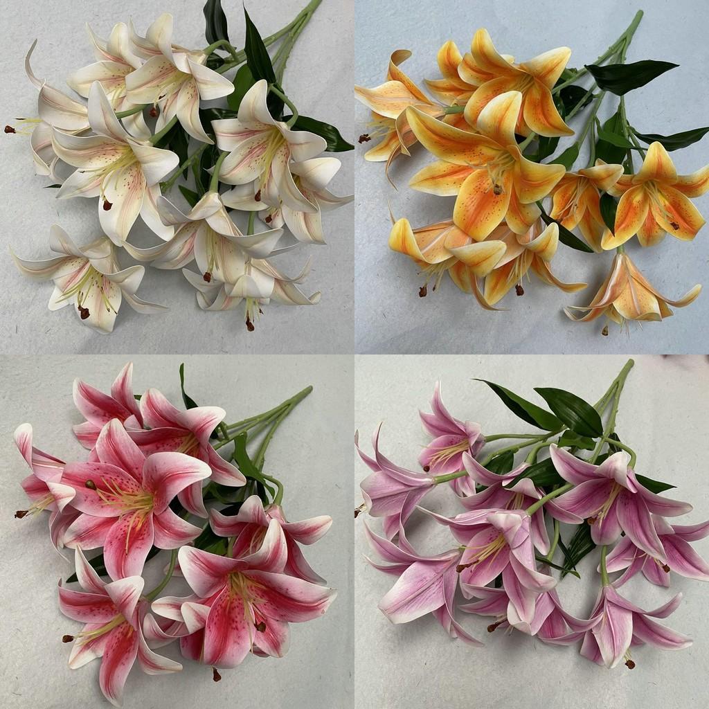 9 Artificial Flowers Stems Pu Material 3d Simulation Lilies Wedding Decor Home