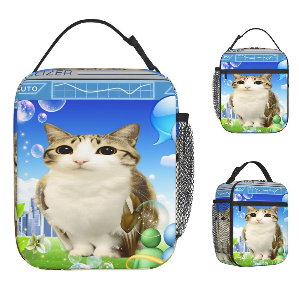 Frutiger Aero Aesthetic Cat Lunch Bag Travel Lunch Box For Adult Funny Thermal Lunch Bags Oxford Portable Zipper Cooler Bag