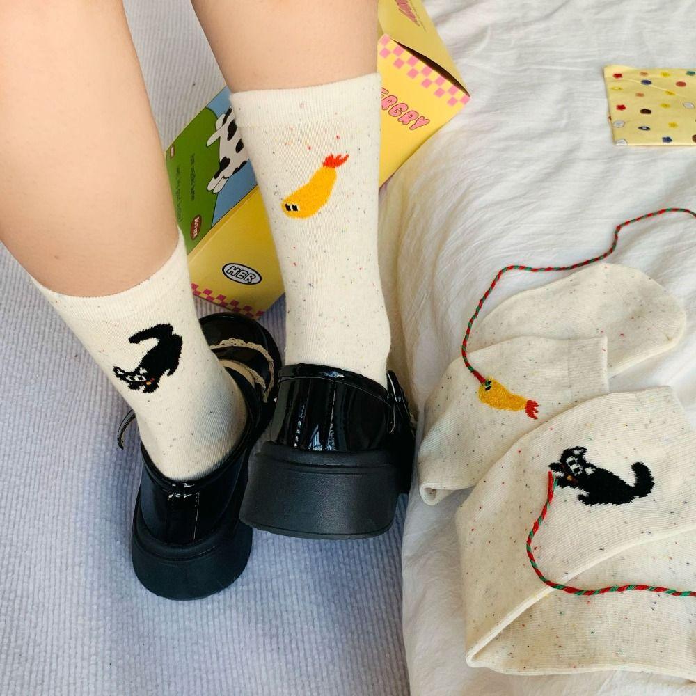 Atmungsaktive Socken mit Fischstickerei, Harajuku Street Mid Tube Socken, neue Cartoon-Socken