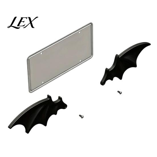 Black Bat Wing Decor 1 Pair License Plate Decoration, Gothic for Vehicle Front Rear Plates, Car Truck SUV Exterior Accessories